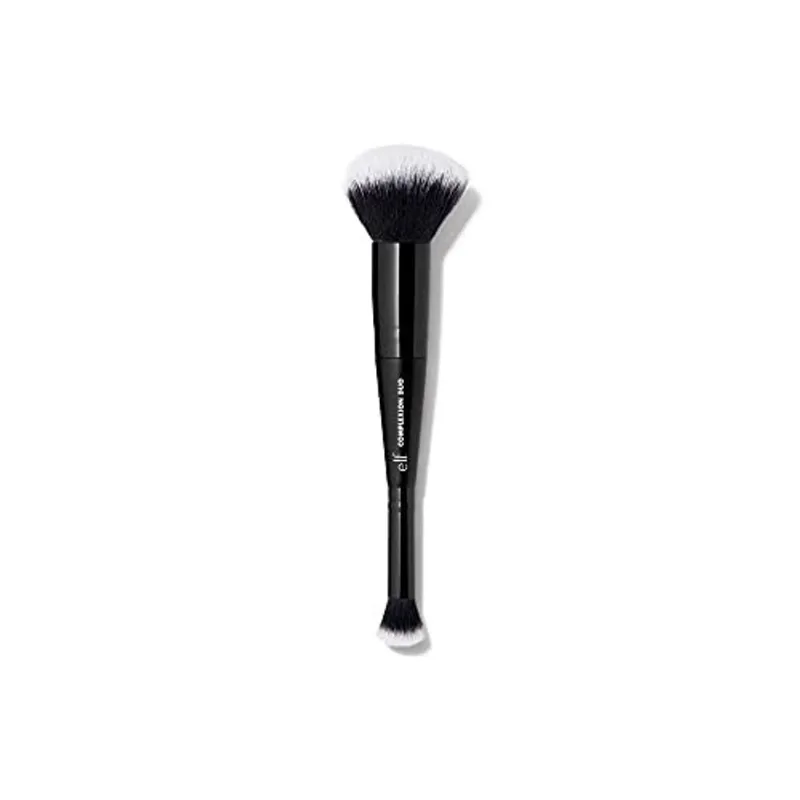 E. L. F. Complexion Duo Brush, Makeup Brush For Applying Foundation & Concealer, Cria Um Acabamento Escovado de Ar, Feito com Brísis Vegan, Cruelty-Free
