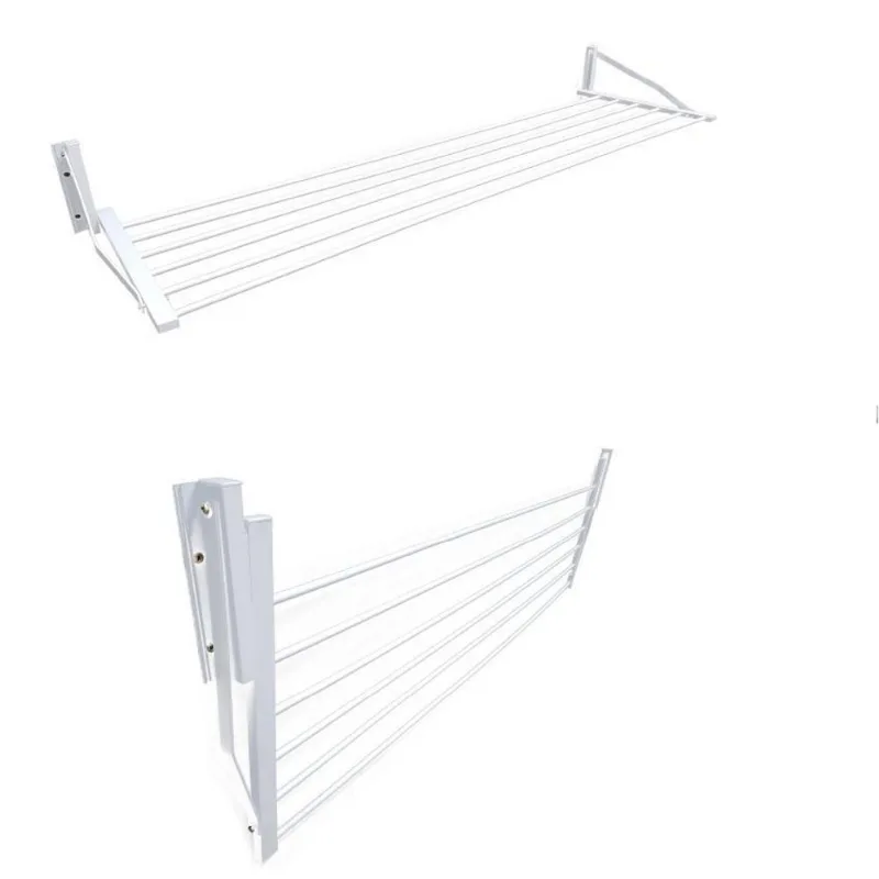 Varal De Roupa Retratil De Parede 6 Varetas Aluminio 80 Cm