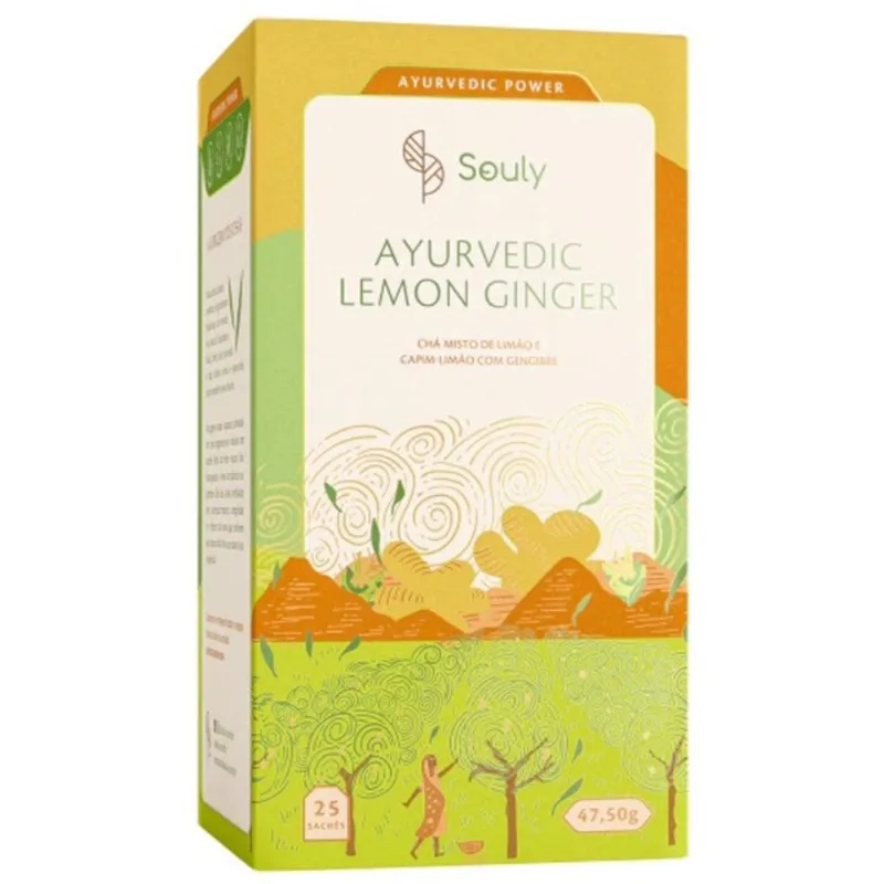 Chá Capim Limão Gengibre Souly Ayurvedico 25 Sachês