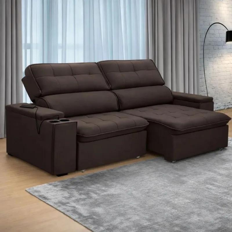 Sofá Retrátil e Reclinável 3 Lugares 210cm Ferguile Genebra | Cafe