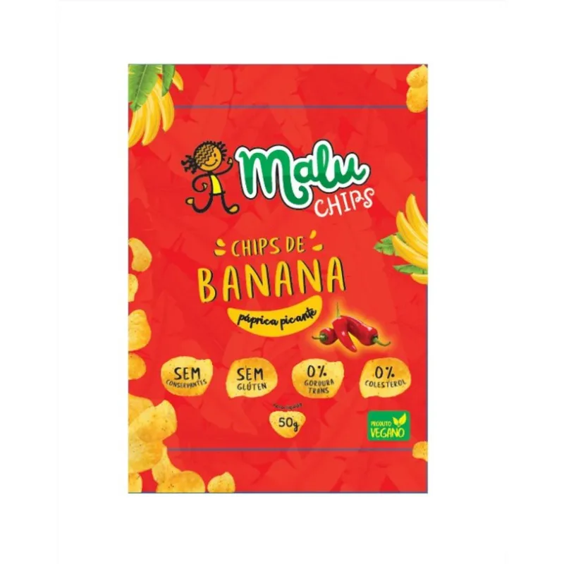 Chips de Banana Páprica Picante Malu Chips Pacote 50g