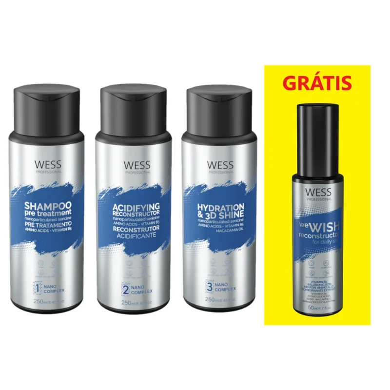 Wess Nano Selagem Kit 3 passos 250ml + we Wish Reconstrutor