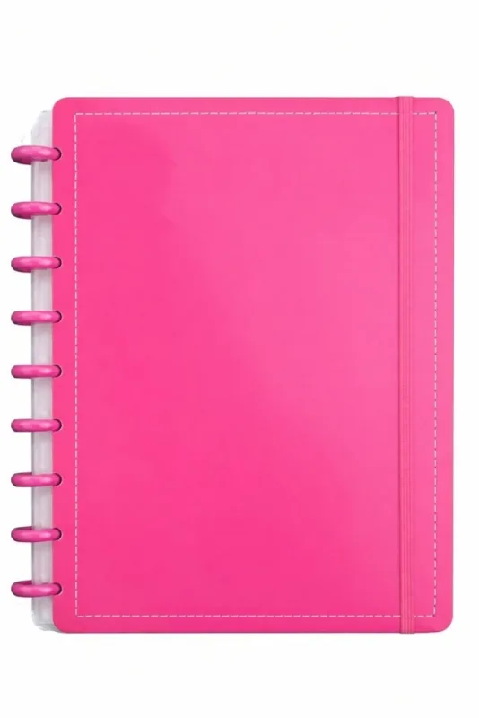 Caderno Inteligente Disco Grande Ping G 60 Folhas Reposicionáveis Capa Dura Rosa Elástico - Genérica