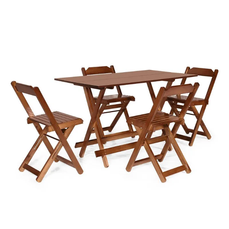 Jogo De Mesa 1,20 X 70 Com 4 Cadeiras Dobráveis De Madeira Cor Imbuia - M.b Móveis