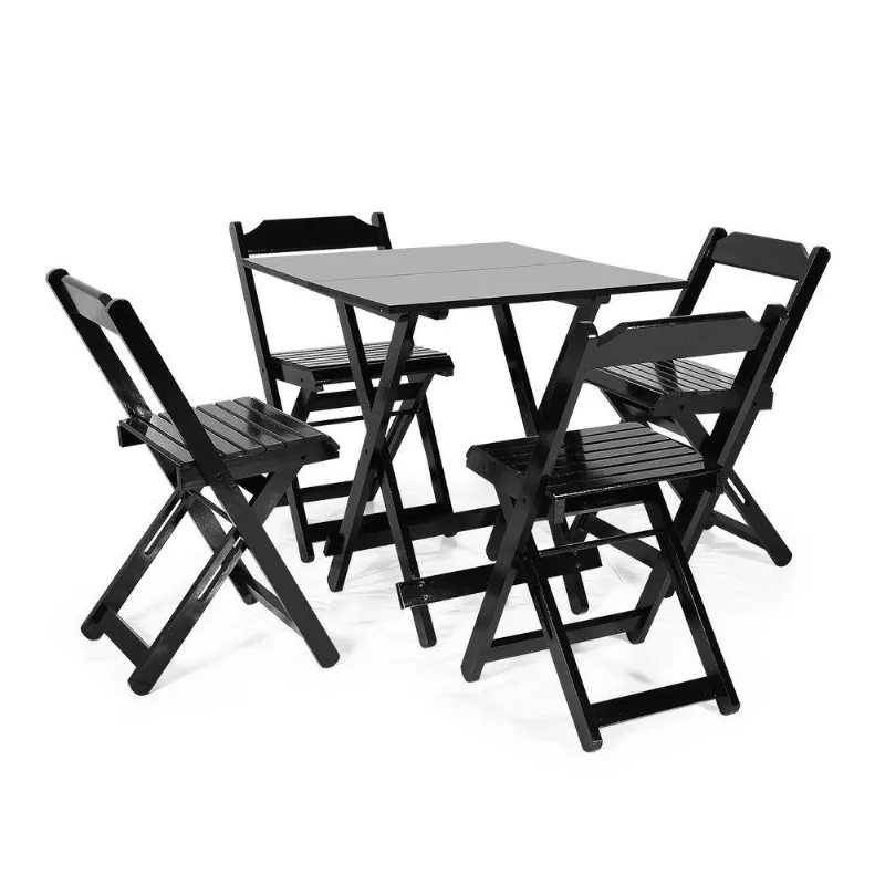 Jogo De Mesa 70 X 70 Com 4 Cadeiras Dobráveis De Madeira Cor Preto - M.b Móveis