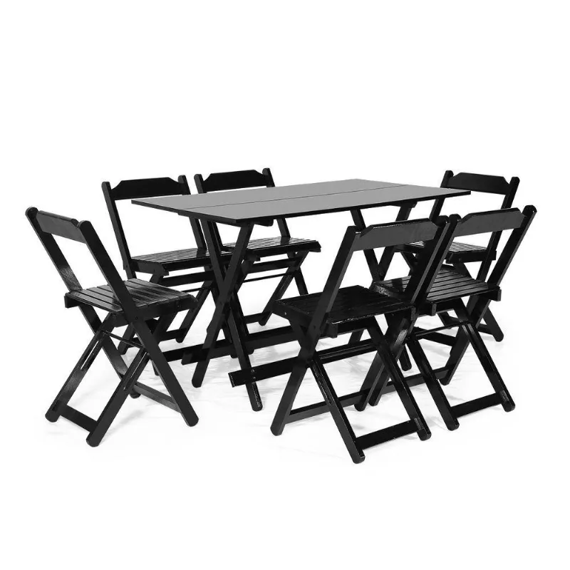 Conjunto Dobrável 120 X 70 Com 6 Cadeiras Preto - M.b Móveis