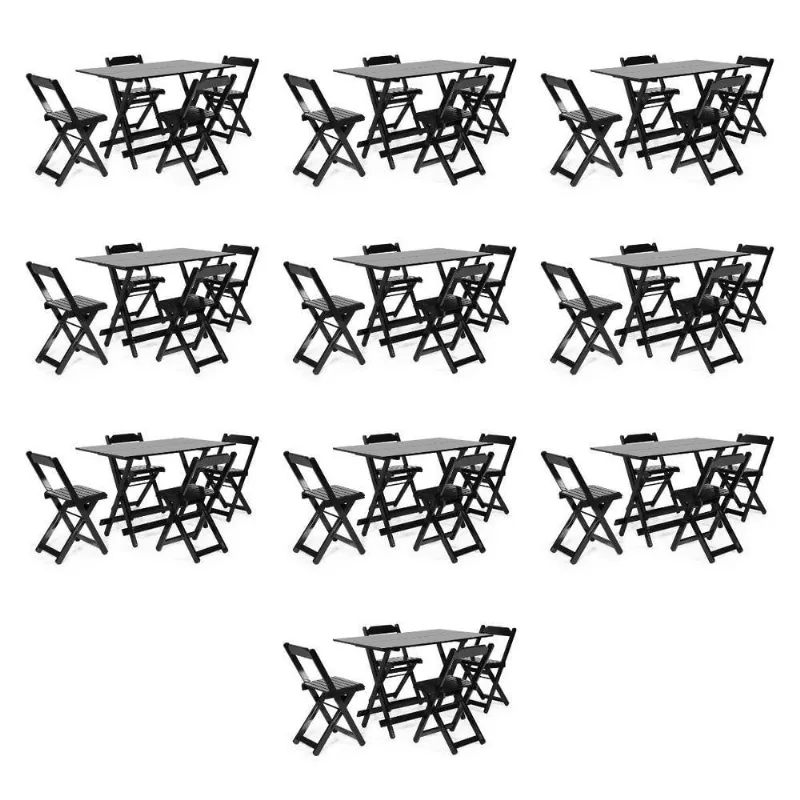 Kit 10 Conjuntos Dobrável 120 X 70 Com 4 Cadeiras Preto - M.b Móveis