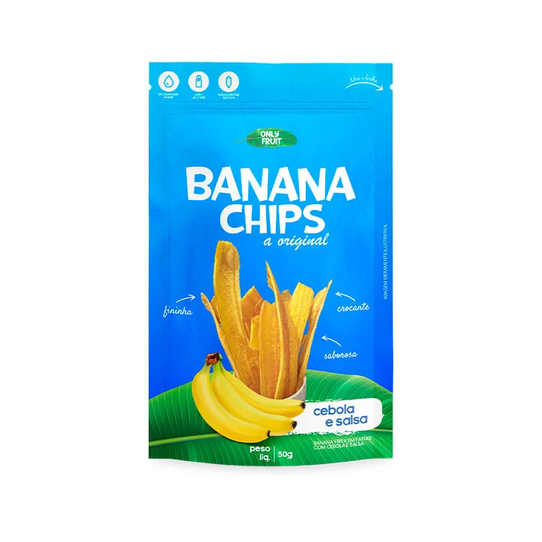 Snack OnlyFruit Banana Chips Z.Lactose Z.Glúten Cebola Salsa 50g - Onlyfruit