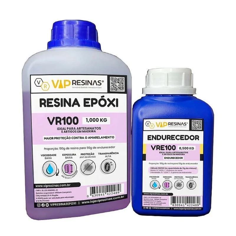 Resina Epóxi + Endurecedor uv VR100 1,5kg Baixa Espessura
