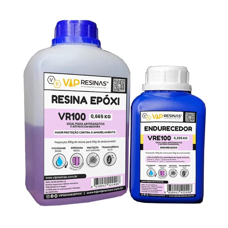 Resina Epóxi + Endurecedor uv VR100 1,000kg Baixa Espessura