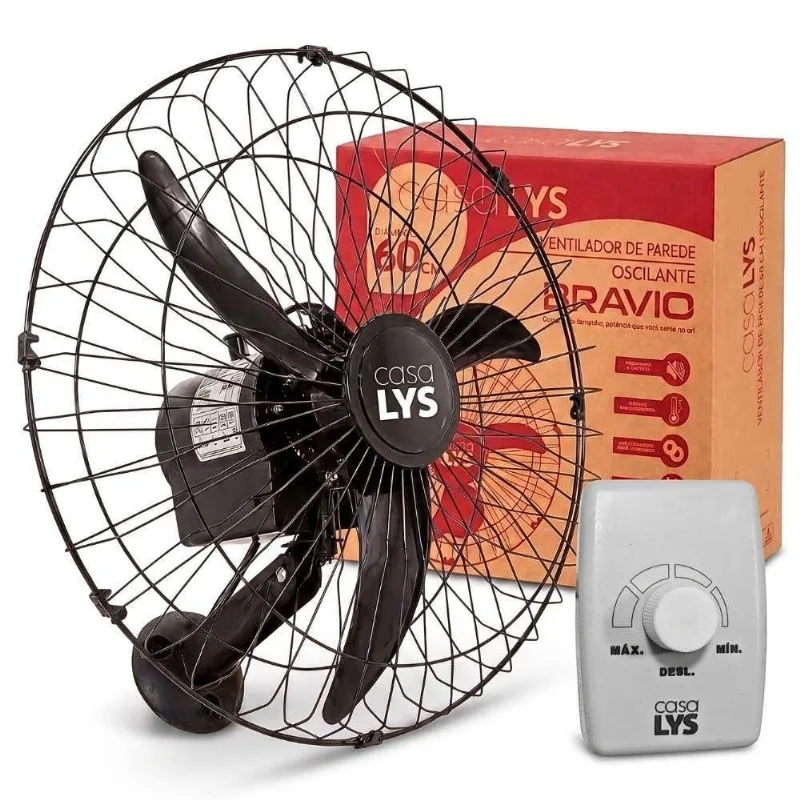 Ventilador De Parede Oscilante Bravio 60 Cm 160w Bivolt Com Chave Seletora Casa Lys
