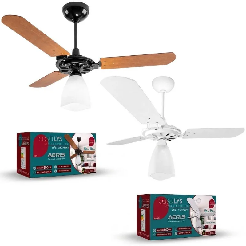 Ventilador De Teto Aeris 3 Pás Tulipa Aberta Casa Lys - Branco - 110v