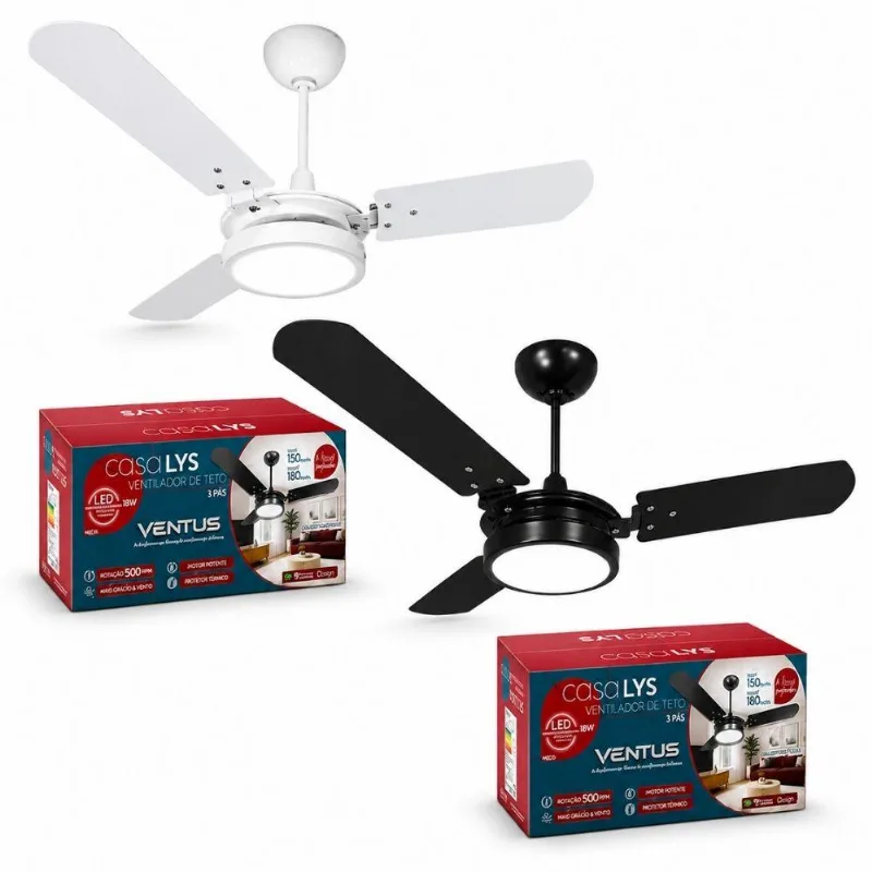 Ventilador De Teto Ventus 3 Pás Com Led 6k Casa Lys - Branco - 220v