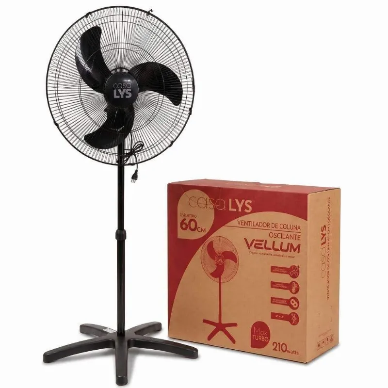 Ventilador De Coluna Casa E Lys 210w 60cm 3 Pás Preto Vellum Bivolt