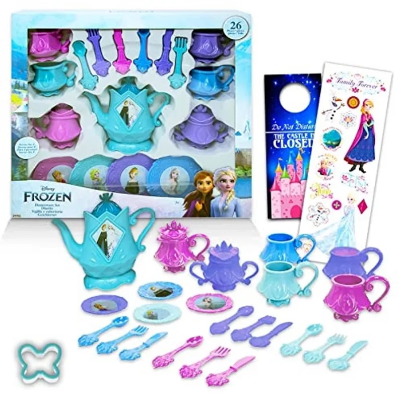 Pacote Clássico de Conjunto de Chá Congelado da Disney 26 Decorações de Festa de Chá Congelada para pc, Copos, Bule de Chá, com Anna e Elsa com Adesivos Congelados (Suprimentos de Festa de Conjunto de