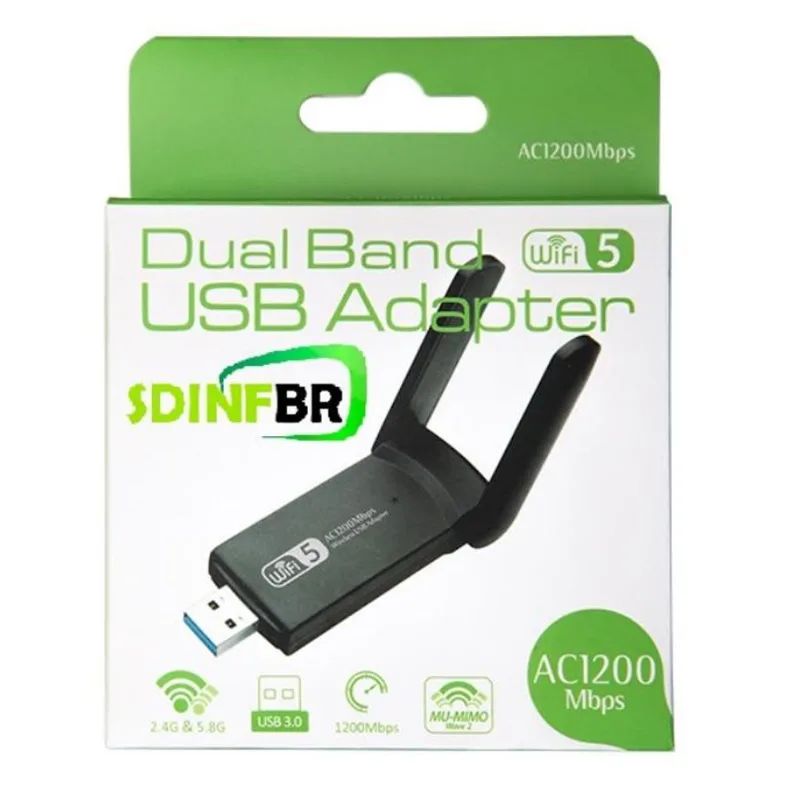 ADAPTADOR USB 3.0 DUAL BAND AC1200 GIGABIT SD-AC125G RTL8812BU SDINFBR