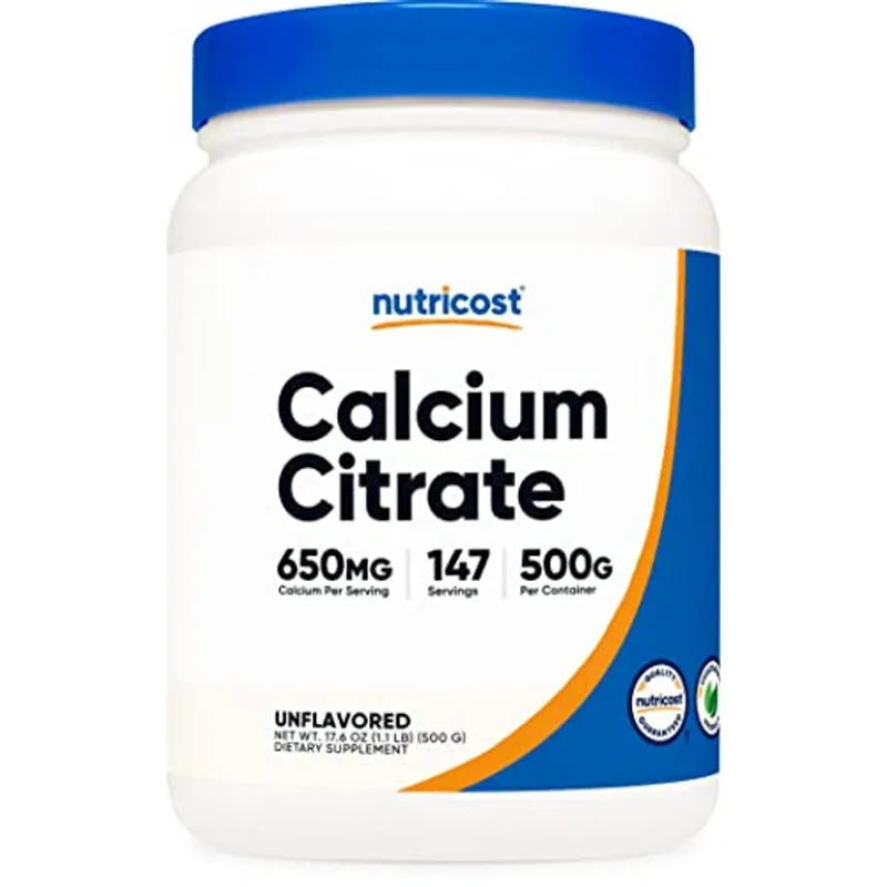 Citrato De Cálcio Nutricost Em Pó (500 Gramas) (sem Sabor) - Citrato De Cálcio Puro, Sem Enchimentos, Sem Glúten (1.1lbs)