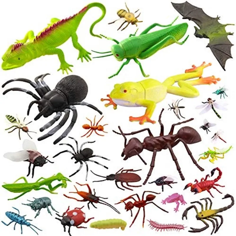 27pcs Bug Toy Figures Playset para crianças meninos, Pinowu 2-6 Insetos Insetos Fake Bug - Aranhas falsas, baratas, escorpiões, grilos, Lady Bugs, borboletas e vermes para a educação e favores da fest