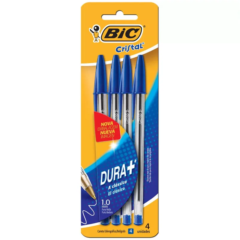 Canetas Esferográficas - Cristal Clássica - 4 Unidades - Azul - BIC - Bic