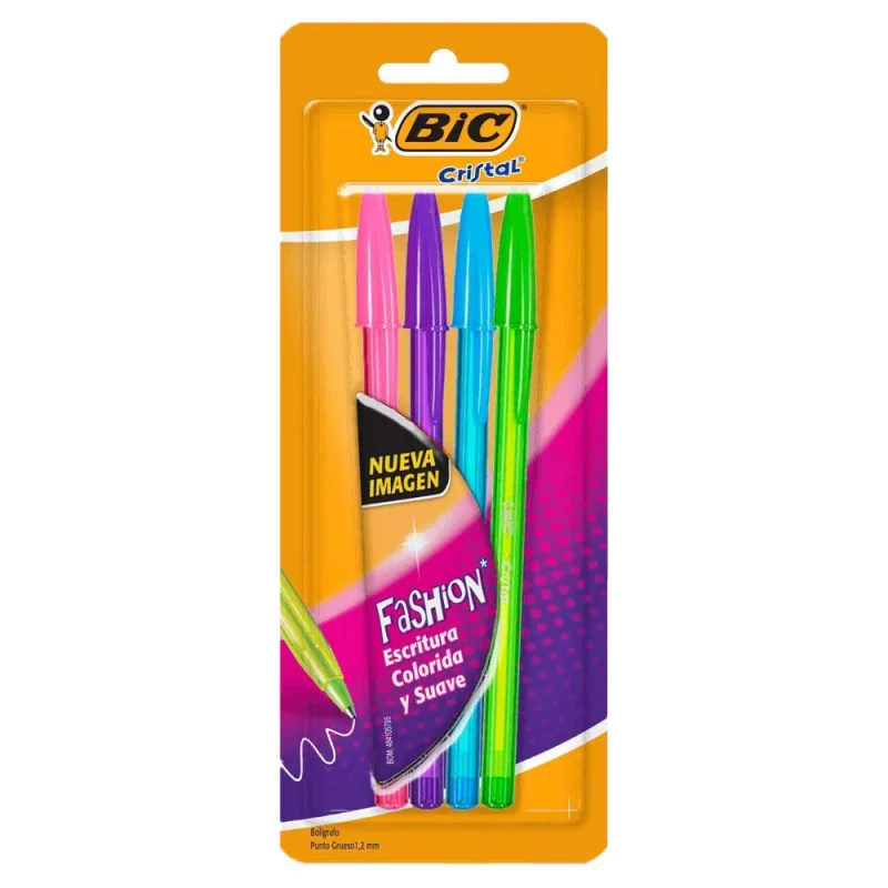 Canetas Esferográficas - Cristal Fashion - 4 Unidades - Cores Vivas - BIC - Bic