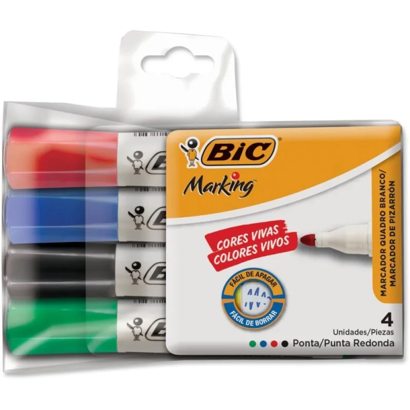 Pincel Quadro Branco Marking C/ 04CORES AZ+VM+VD+PT - bic
