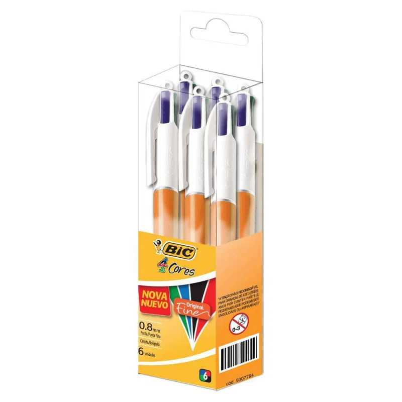 Conjunto de Caneta Esferográfica - 0.8mm - Fine - 6 Unidades - 4 Cores - Bic - Bic