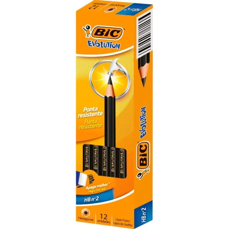 Lapis Preto Sextavado Evolution 2HB S/BORRACHA Preto - bic