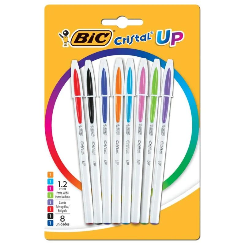 Conjunto de Caneta Esferográfica - 1.2mm - Cristal - 8 Unidades - UP - Cores Sortidas - BIC - Bic