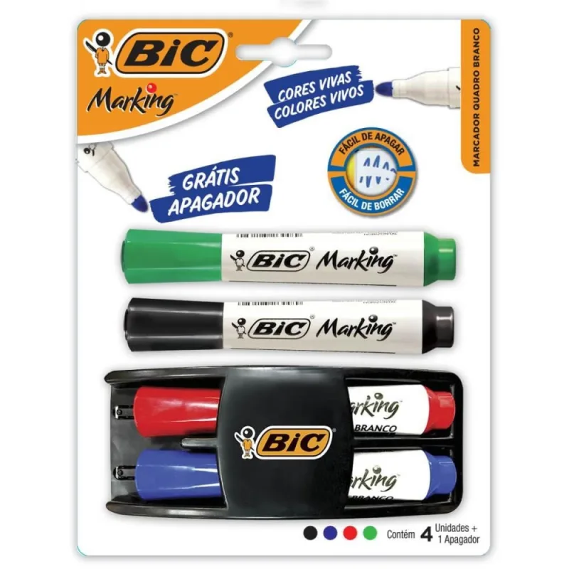 Pincel Quadro Branco Marking KIT 4 Pinceis+apagador - bic