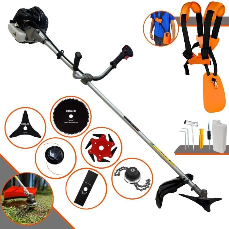 Roçadeira Anmax Cg430b À Gasolina 2 Tempos 43cc 1,7hp + Faca 3 Pontas Duraline 255mm + Faca 80 Dentes Duraline 255mm +