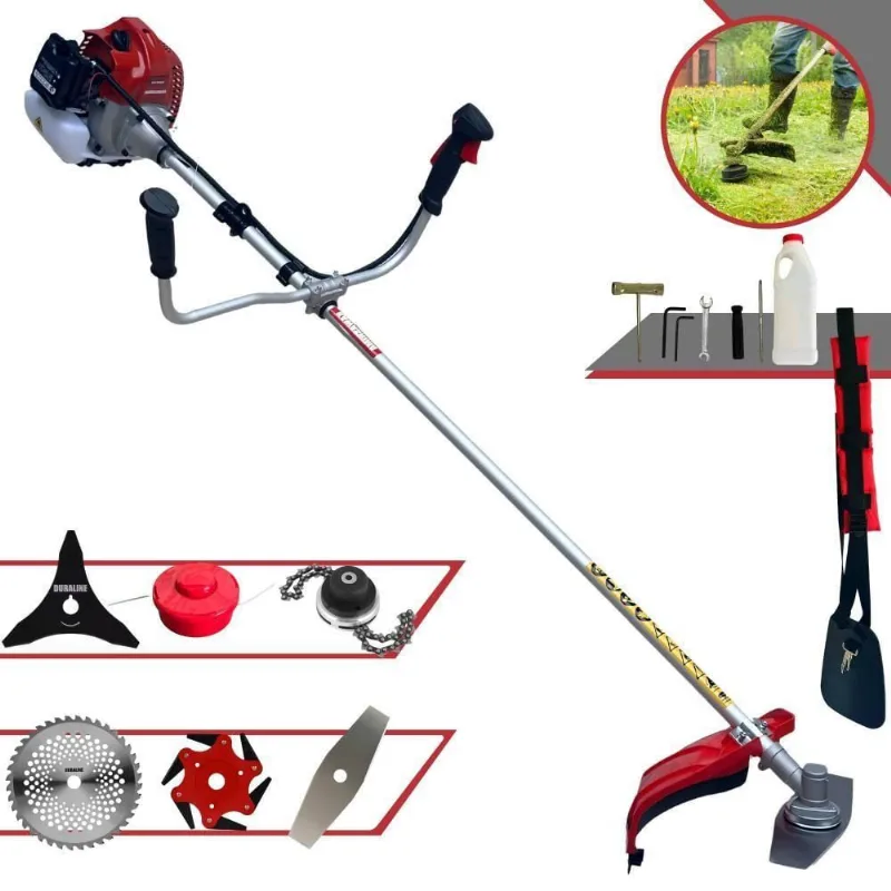 Roçadeira Profissional À Gasolina Kawashima Bcj 620l 62cc 3hp 2t + Faca 3 Pontas 255mm + Faca 40 Dentes 255mm + Trimmer