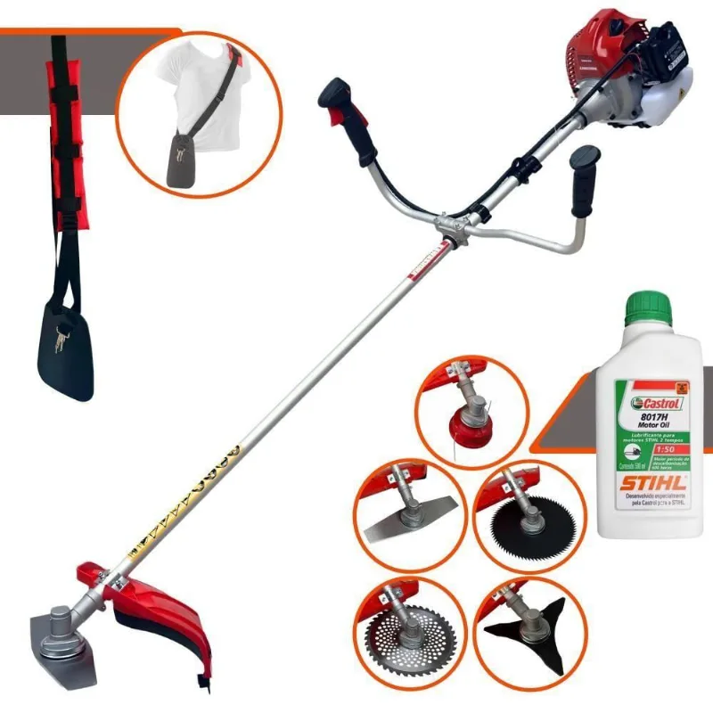 Roçadeira À Gasolina Kawashima Bcj 620l 62cc 3hp 2t + Faca 3 Pontas 255mm + Faca 40 Dentes 255mm + Faca 80 Dentes 255mm