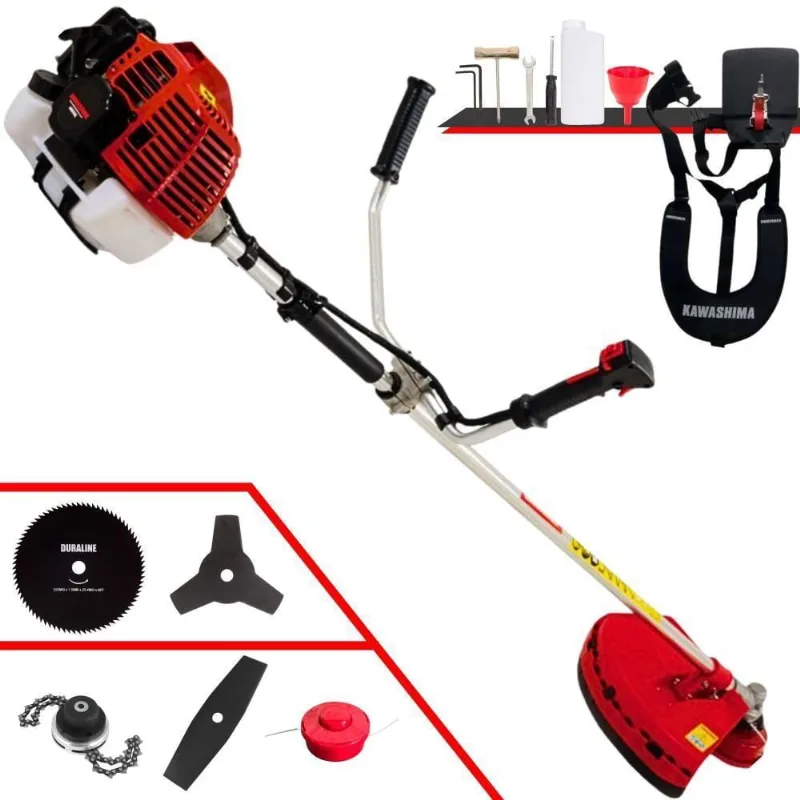 Roçadeira Profissional Kawashima Kw43l À Gasolina 43c 1,7hp + Faca 2 Pontas Duraline 330mm + Faca 80 Dentes Duraline 25
