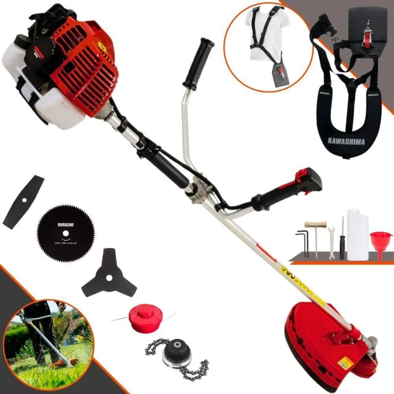 Roçadeira Profissional Kawashima Kw43l À Gasolina 43c 1,7hp + Faca 2 Pontas Duraline 330mm + Faca 80 Dentes Duraline 25