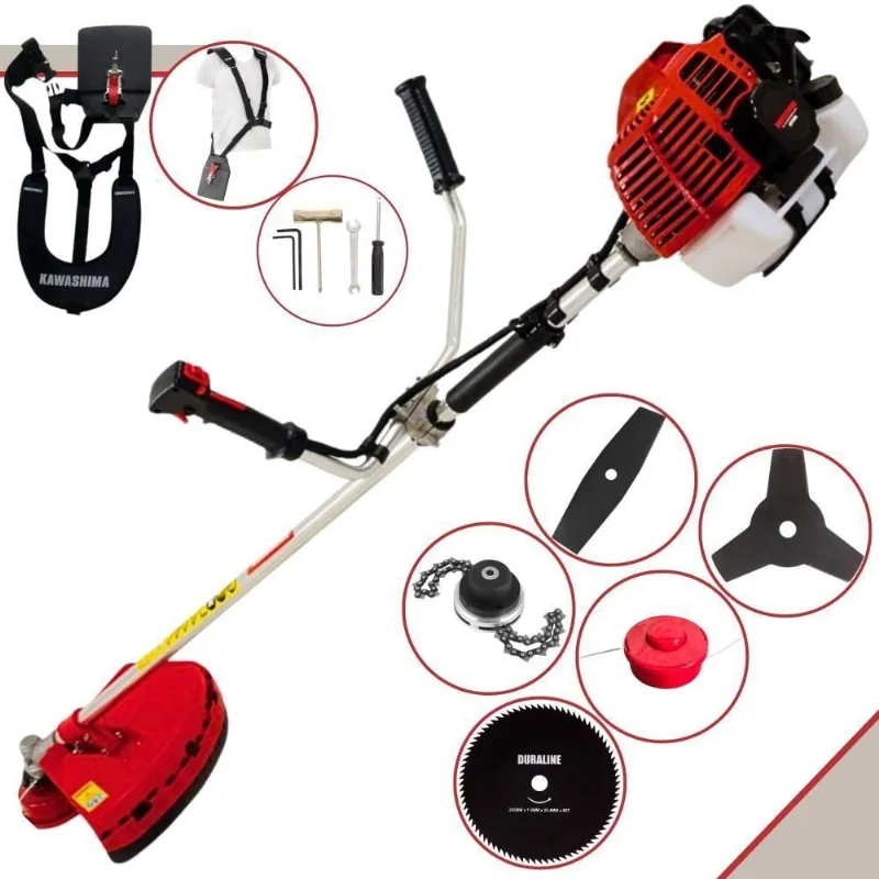Roçadeira Profissional Kawashima Kw43l À Gasolina 43c 1,7hp + Faca 2 Pontas Duraline 330mm + Faca 80 Dentes Duraline 25