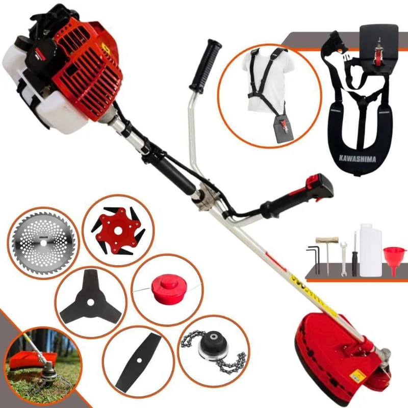 Roçadeira Profissional Kawashima Kw43l À Gasolina 43c 1,7hp + Faca 2 Pontas Duraline + Faca 40 Dentes Duraline + Trimme