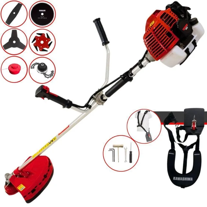 Roçadeira Profissional Kawashima Kw43l À Gasolina 43c 1,7hp + Faca 2 Pontas Duraline + Faca 80 Dentes Duraline + Trimme