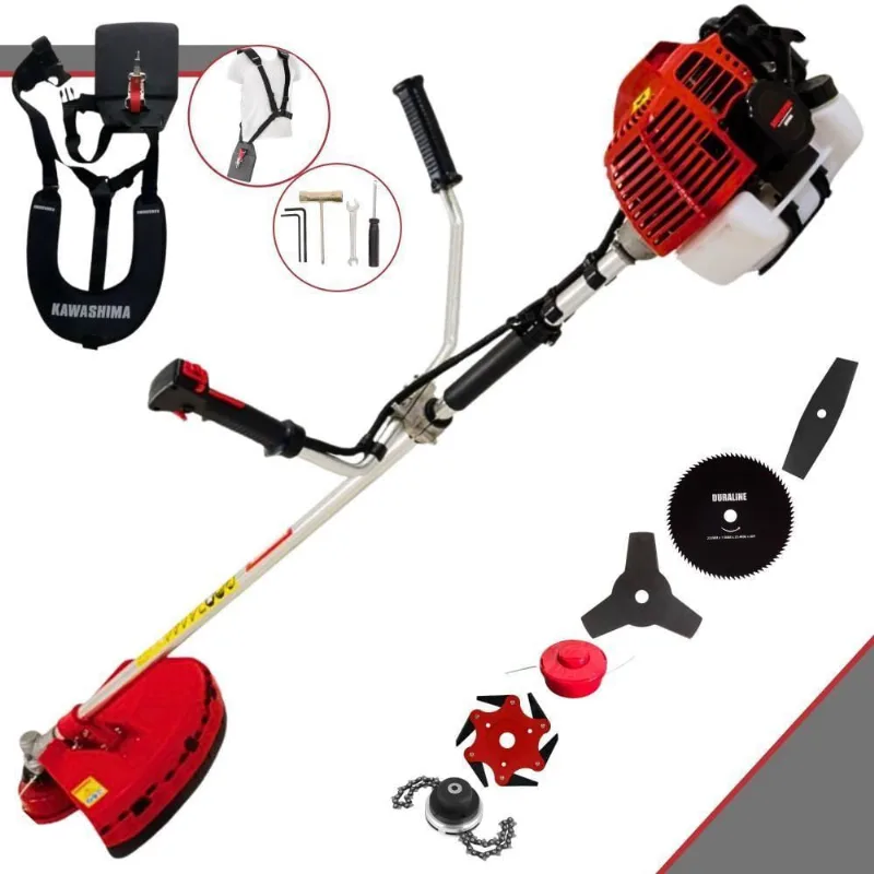 Roçadeira Profissional Kawashima Kw43l À Gasolina 43c 1,7hp + Faca 2 Pontas Duraline + Faca 80 Dentes Duraline + Trimme