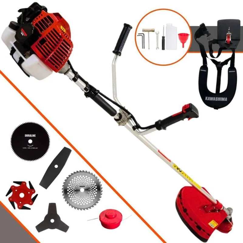 Roçadeira Lateral Kawashima Kw43l À Gasolina 43c 1,7hp + Faca 2 Pontas 330mm + Faca 40 Dentes 255mm + Faca 80 Dentes 25