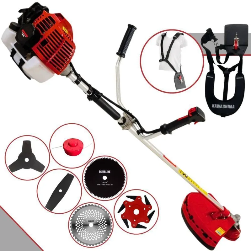Roçadeira Lateral Kawashima Kw43l À Gasolina 43c 1,7hp + Faca 2 Pontas 330mm + Faca 40 Dentes 255mm + Faca 80 Dentes 25