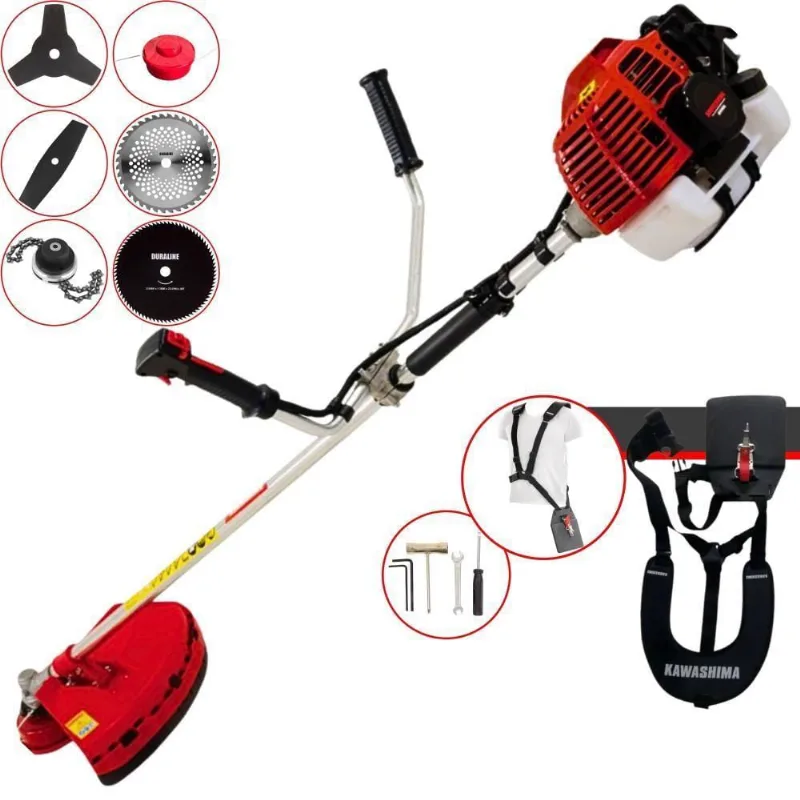 Roçadeira Lateral Kawashima Kw43l À Gasolina 43c 1,7hp + Faca 2 Pontas 330mm 2,7mm + Faca 40 Dentes 255mm 2mm + Faca 80