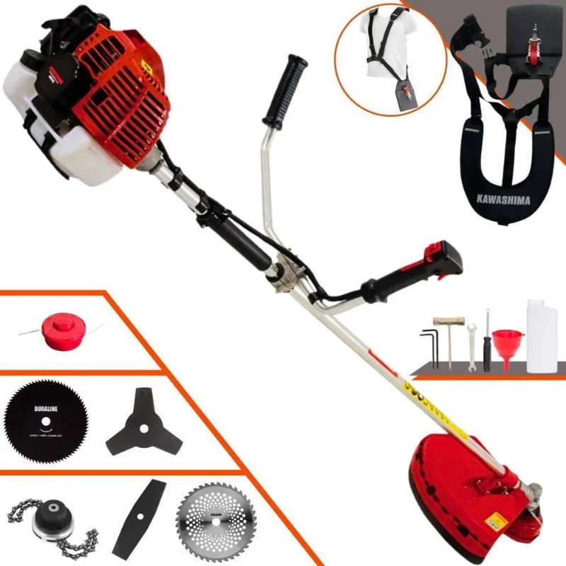 Roçadeira Lateral Kawashima Kw43l À Gasolina 43c 1,7hp + Faca 2 Pontas 330mm 2,7mm + Faca 40 Dentes 255mm 2mm + Faca 80