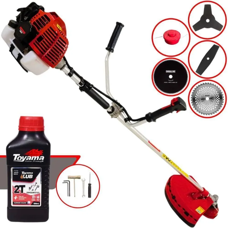 Roçadeira Kawashima Kw43l À Gasolina 43c 1,7hp + Faca 2 Pontas 330mm + Faca 40 Dentes 255mm + Faca 80 Dentes 255mm + Óleo