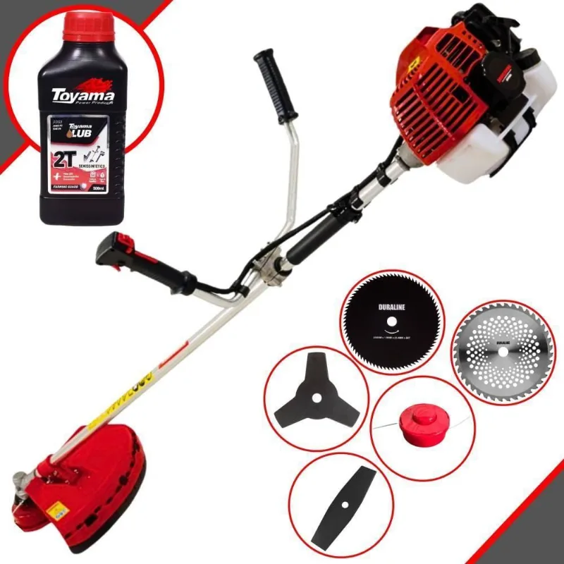 Roçadeira Kawashima Kw43l À Gasolina 43c 1,7hp + Faca 2 Pontas 330mm + Faca 40 Dentes 255mm + Faca 80 Dentes 255mm + Óleo