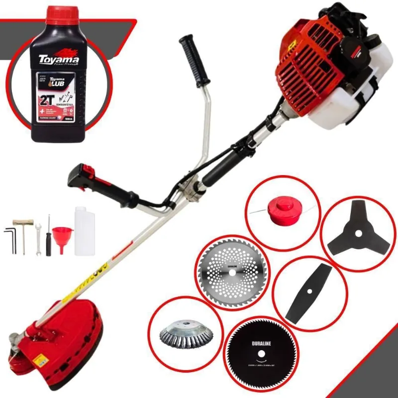 Roçadeira Kawashima Kw43l À Gasolina 43c 1,7hp + Faca 2 Pontas + Faca 40 Dentes + Faca 80 Dentes + Escova 38 Cerdas + Óleo