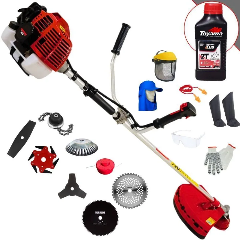 Roçadeira Kawashima Kw43l 43c 1,7hp + Faca 2 Pontas + Faca 40 Dentes + Faca 80 Dentes + Trimmer + Escova 38c + Faca 6 Pontas