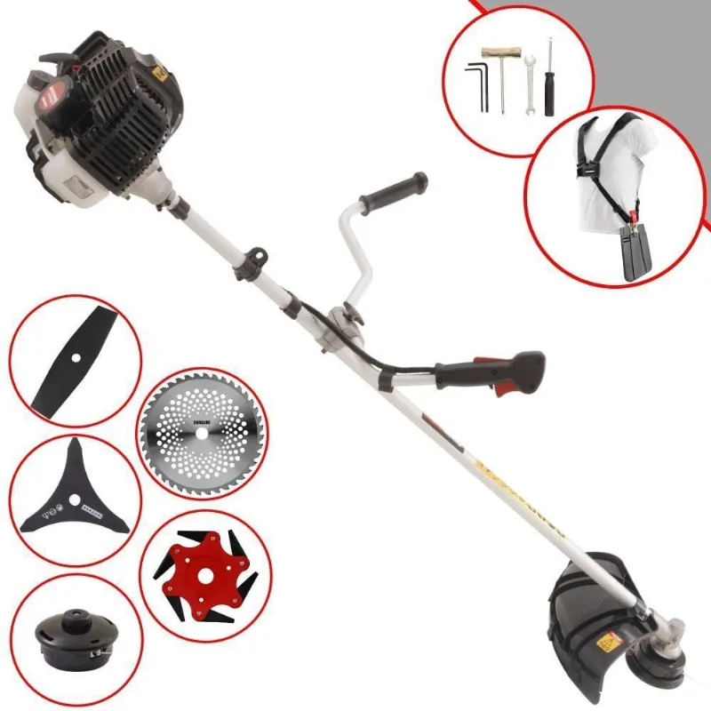 Roçadeira Profissional Lateral Kawashima Kw43le À Gasolina 43cc 1,7hp + Faca 2 Pontas 330mm + Faca 40 Dentes 255mm + Fa