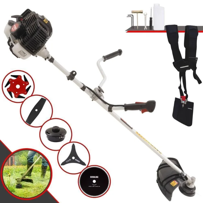Roçadeira Profissional Lateral Kawashima Kw43le À Gasolina 43cc 1,7hp + Faca 2 Pontas 330mm + Faca 80 Dentes 255mm + F