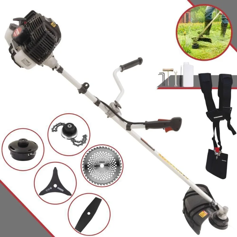 Roçadeira Profissional Lateral Kawashima Kw43le À Gasolina 43cc 1,7hp + Faca 2 Pontas Duraline 330mm + Faca 40 Dentes D