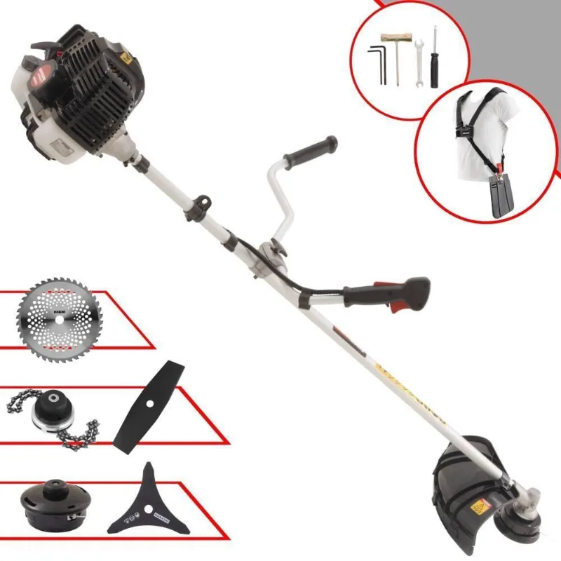 Roçadeira Profissional Lateral Kawashima Kw43le À Gasolina 43cc 1,7hp + Faca 2 Pontas Duraline 330mm + Faca 40 Dentes D